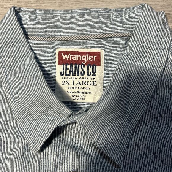 Wrangler Jeans Co Button Up Shirt Mens 2XL Blue Pinstripe Long Sleeve - Picture 2 of 7